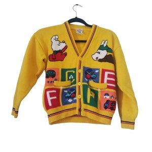 Vintage Lucky Stars Childrens Cardigan Sweater Size 8/10 Cartoon Graphic Knit
